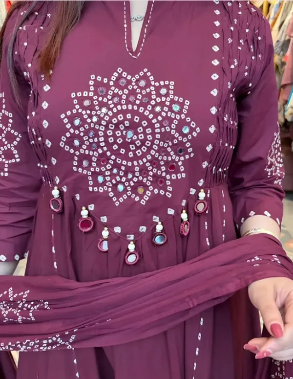 Designer_Burgandy_Bandhani_Aline_Kurti_Set