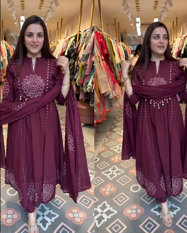 Designer_Burgandy_Bandhani_Aline_Kurti_Set