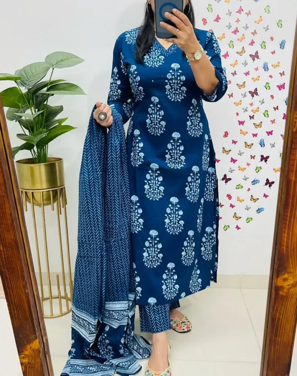 Blue_Mughal_Printed_cotton_kurta_set