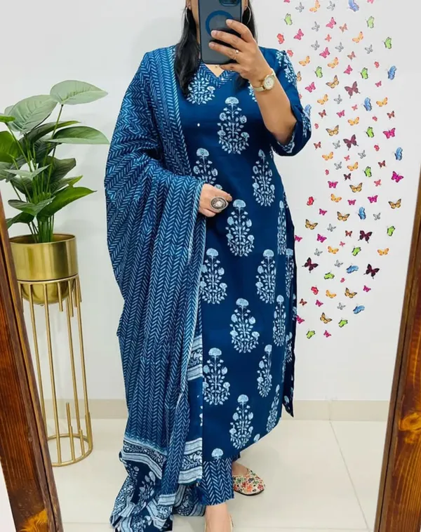 Blue_Mughal_Printed_cotton_kurta_set