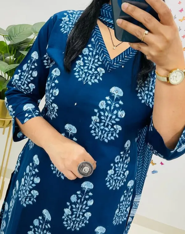 Blue_Mughal_Printed_cotton_kurta_set