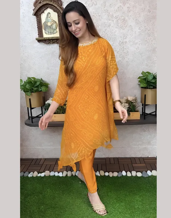 Designer_Yellow_Fusion_Bandhani_Dress