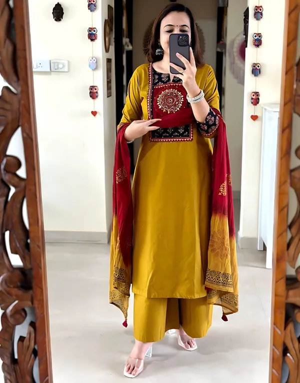 Rajasthani_Mirror_Work_Yellow_Kurti_Dupatta_Set