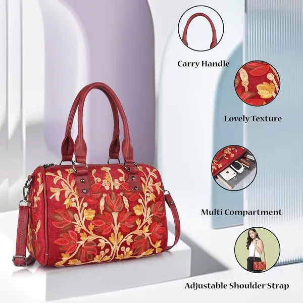 Maroon_Floral_Embroidered_Shoulder_Handbag,_Faux_Leather_Handles,_Botanical_Pattern_For_Women