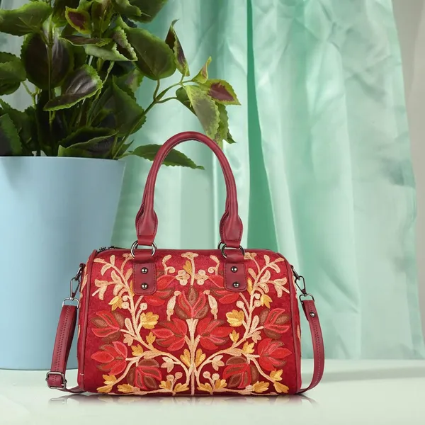 Maroon_Floral_Embroidered_Shoulder_Handbag,_Faux_Leather_Handles,_Botanical_Pattern_For_Women