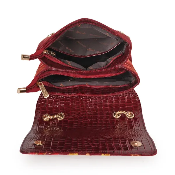 Maroon_Floral_Embroidered_Sling_Bag_With_Gold_Chain_Straps_For_Women