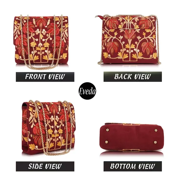 Maroon_Floral_Embroidered_Sling_Bag_With_Gold_Chain_Straps_For_Women