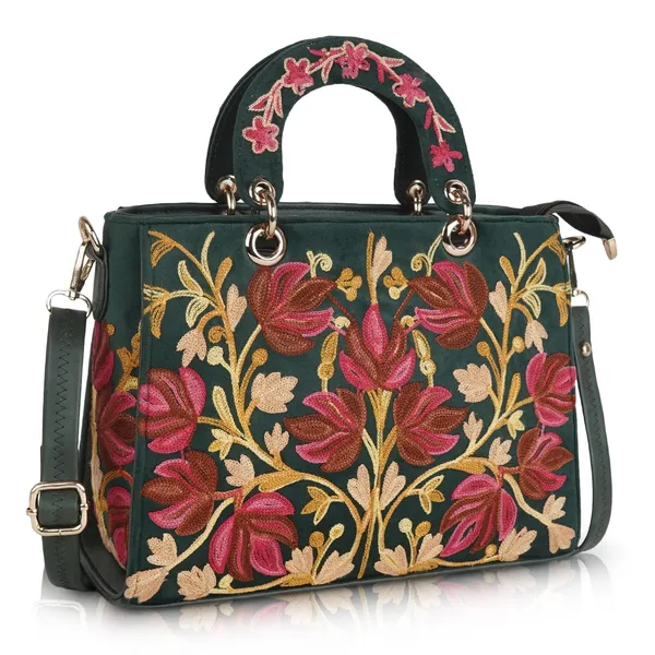 Bottle_Green_Leather_Gorgeous_Embroidery_Stylish_Design_Shoulder_Crossbody_Hobo_Handbag_For_Women