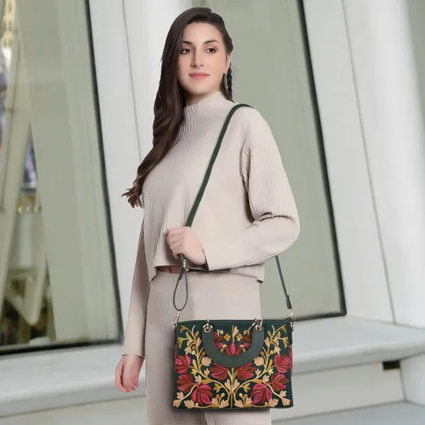 Bottle_Green_Leather_Gorgeous_Embroidery_Stylish_Design_Shoulder_Crossbody_Hobo_Handbag_For_Women