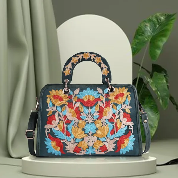 Green_Leather_Classy_Gorgeous_Embroidered_Stylish_Design_Crossbody_Shoulder_Handbag_With_Embroidered_Handle_For_Women