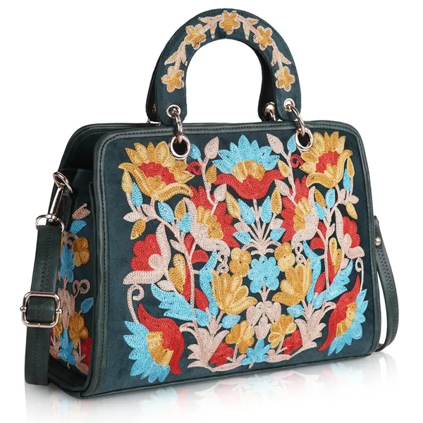 Green_Leather_Classy_Gorgeous_Embroidered_Stylish_Design_Crossbody_Shoulder_Handbag_With_Embroidered_Handle_For_Women