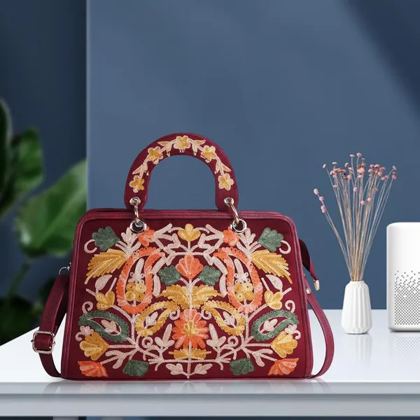 Maroon___Leather_Classy_Gorgeous_Embroidered_Stylish_Design_Crossbody_Shoulder_Handbag_With_Embroidered_Handle_For_Women