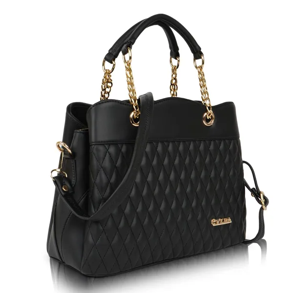 Black___Vegan_Leather_Classic_Chain_Strap_Top_Handle_Handheld_Shoulder_Crossbody_Water_Resistant_Handbag_For_Women