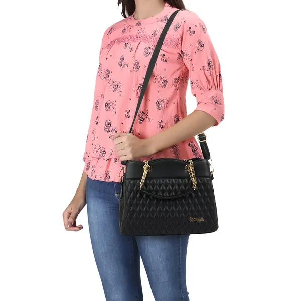 Black___Vegan_Leather_Classic_Chain_Strap_Top_Handle_Handheld_Shoulder_Crossbody_Water_Resistant_Handbag_For_Women