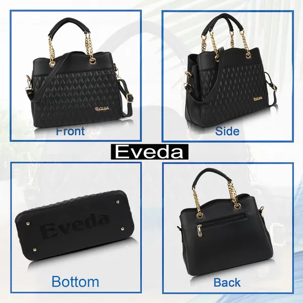 Black___Vegan_Leather_Classic_Chain_Strap_Top_Handle_Handheld_Shoulder_Crossbody_Water_Resistant_Handbag_For_Women