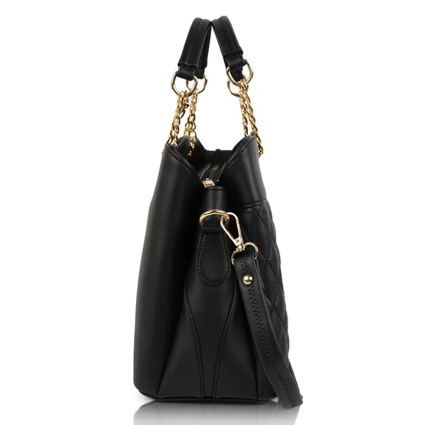 Black___Vegan_Leather_Classic_Chain_Strap_Top_Handle_Handheld_Shoulder_Crossbody_Water_Resistant_Handbag_For_Women