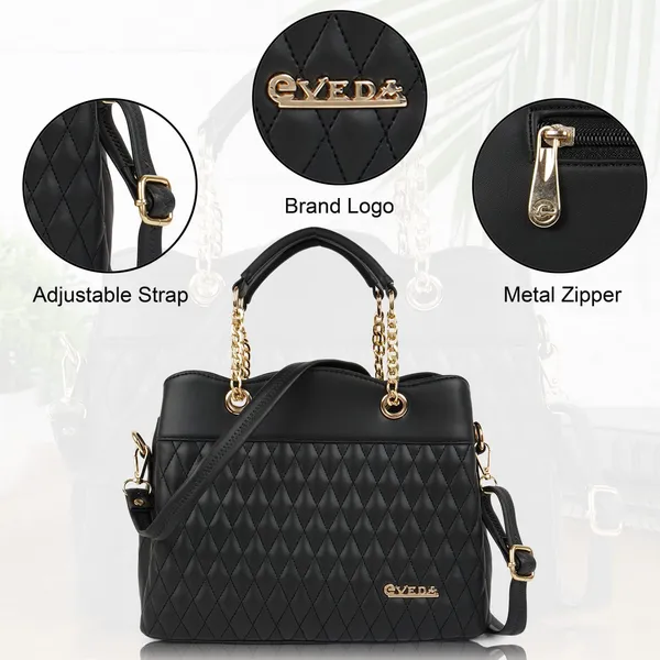 Black___Vegan_Leather_Classic_Chain_Strap_Top_Handle_Handheld_Shoulder_Crossbody_Water_Resistant_Handbag_For_Women