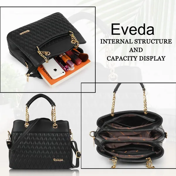 Black___Vegan_Leather_Classic_Chain_Strap_Top_Handle_Handheld_Shoulder_Crossbody_Water_Resistant_Handbag_For_Women