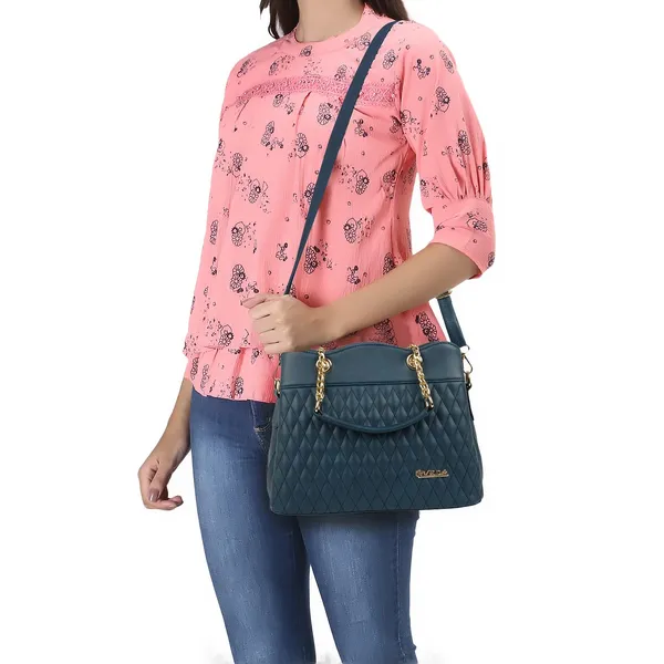Blue___Vegan_Leather_Classic_Chain_Strap_Top_Handle_Handheld_Shoulder_Crossbody_Water_Resistant_Handbag_For_Women