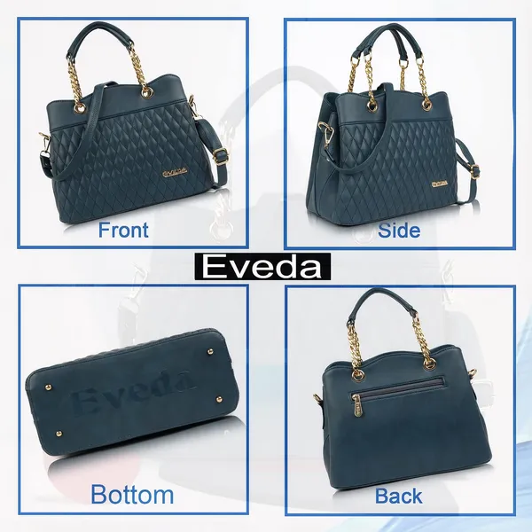 Blue___Vegan_Leather_Classic_Chain_Strap_Top_Handle_Handheld_Shoulder_Crossbody_Water_Resistant_Handbag_For_Women