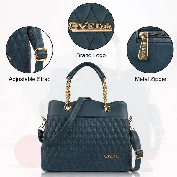 Blue___Vegan_Leather_Classic_Chain_Strap_Top_Handle_Handheld_Shoulder_Crossbody_Water_Resistant_Handbag_For_Women