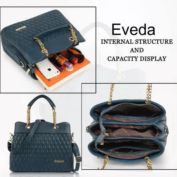 Blue___Vegan_Leather_Classic_Chain_Strap_Top_Handle_Handheld_Shoulder_Crossbody_Water_Resistant_Handbag_For_Women