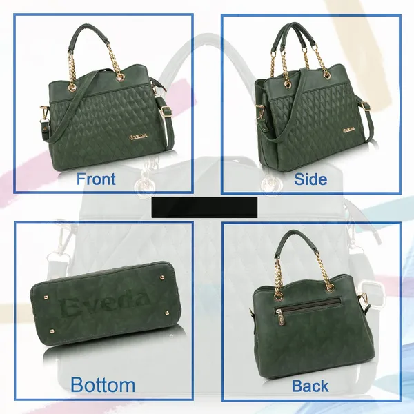 Green___Vegan_Leather_Classic_Chain_Strap_Top_Handle_Handheld_Shoulder_Crossbody_Water_Resistant_Handbag_For_Women