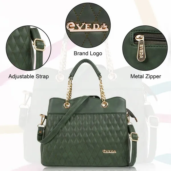Green___Vegan_Leather_Classic_Chain_Strap_Top_Handle_Handheld_Shoulder_Crossbody_Water_Resistant_Handbag_For_Women