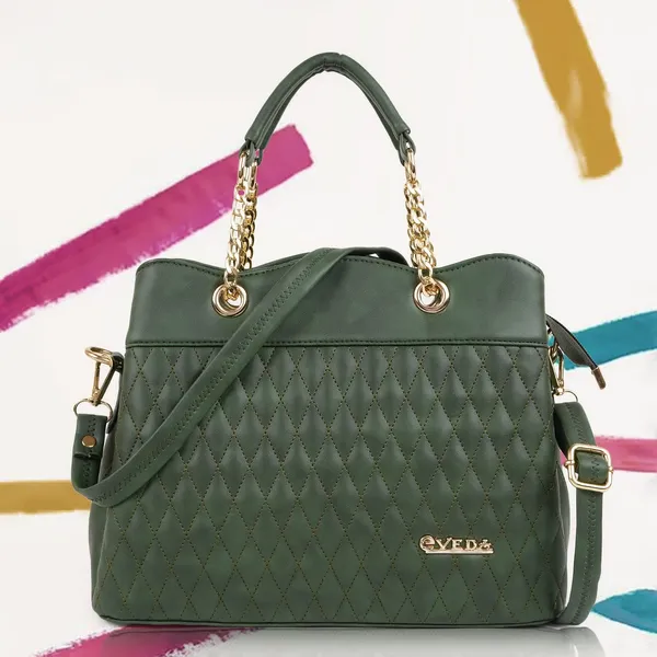 Green___Vegan_Leather_Classic_Chain_Strap_Top_Handle_Handheld_Shoulder_Crossbody_Water_Resistant_Handbag_For_Women