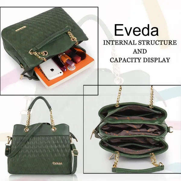 Green___Vegan_Leather_Classic_Chain_Strap_Top_Handle_Handheld_Shoulder_Crossbody_Water_Resistant_Handbag_For_Women