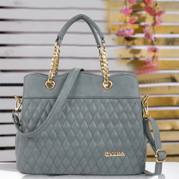 Grey___Vegan_Leather_Classic_Chain_Strap_Top_Handle_Handheld_Shoulder_Crossbody_Water_Resistant_Handbag_For_Women