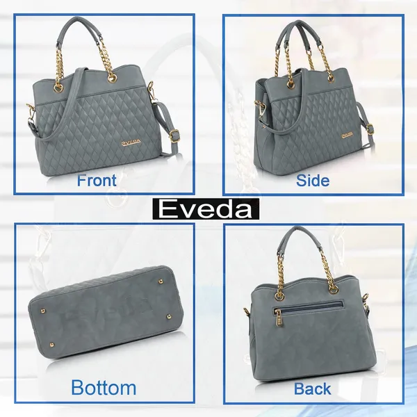 Grey___Vegan_Leather_Classic_Chain_Strap_Top_Handle_Handheld_Shoulder_Crossbody_Water_Resistant_Handbag_For_Women