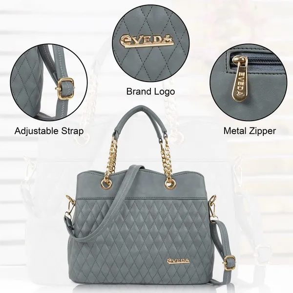 Grey___Vegan_Leather_Classic_Chain_Strap_Top_Handle_Handheld_Shoulder_Crossbody_Water_Resistant_Handbag_For_Women