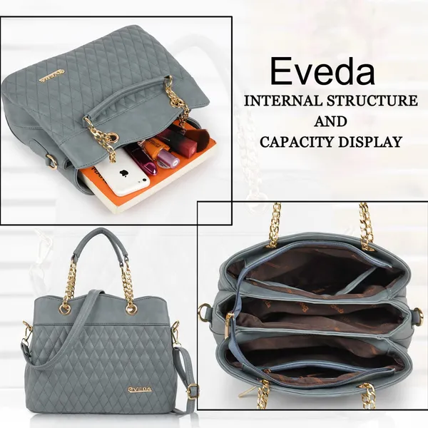 Grey___Vegan_Leather_Classic_Chain_Strap_Top_Handle_Handheld_Shoulder_Crossbody_Water_Resistant_Handbag_For_Women