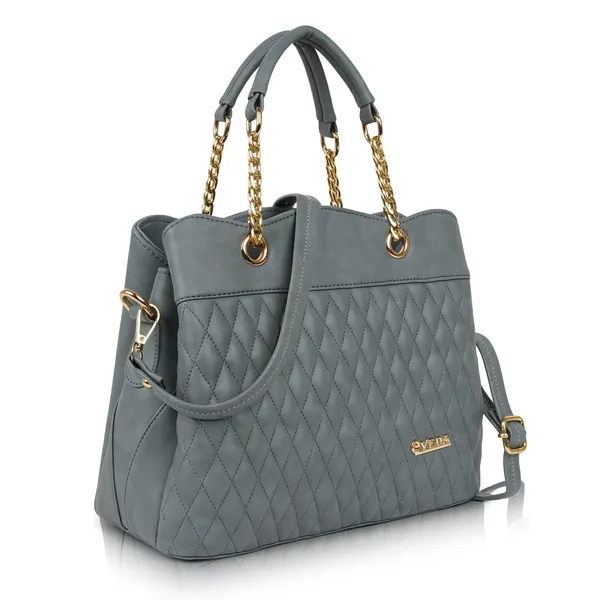 Grey___Vegan_Leather_Classic_Chain_Strap_Top_Handle_Handheld_Shoulder_Crossbody_Water_Resistant_Handbag_For_Women