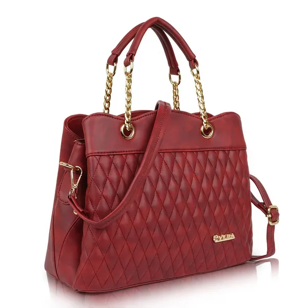 Maroon___Vegan_Leather_Classic_Chain_Strap_Top_Handle_Handheld_Shoulder_Crossbody_Water_Resistant_Handbag_For_Women