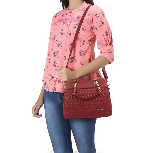 Maroon___Vegan_Leather_Classic_Chain_Strap_Top_Handle_Handheld_Shoulder_Crossbody_Water_Resistant_Handbag_For_Women