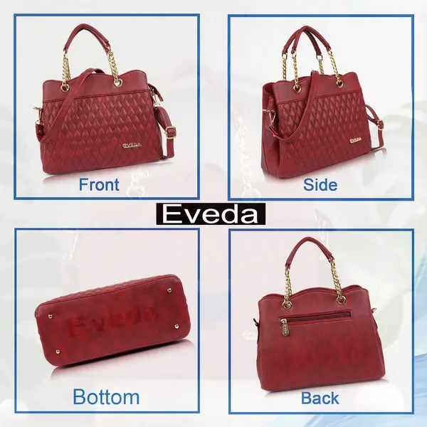 Maroon___Vegan_Leather_Classic_Chain_Strap_Top_Handle_Handheld_Shoulder_Crossbody_Water_Resistant_Handbag_For_Women