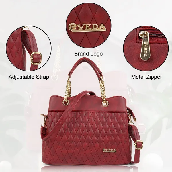 Maroon___Vegan_Leather_Classic_Chain_Strap_Top_Handle_Handheld_Shoulder_Crossbody_Water_Resistant_Handbag_For_Women