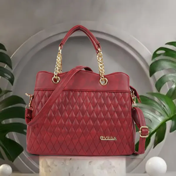 Maroon___Vegan_Leather_Classic_Chain_Strap_Top_Handle_Handheld_Shoulder_Crossbody_Water_Resistant_Handbag_For_Women