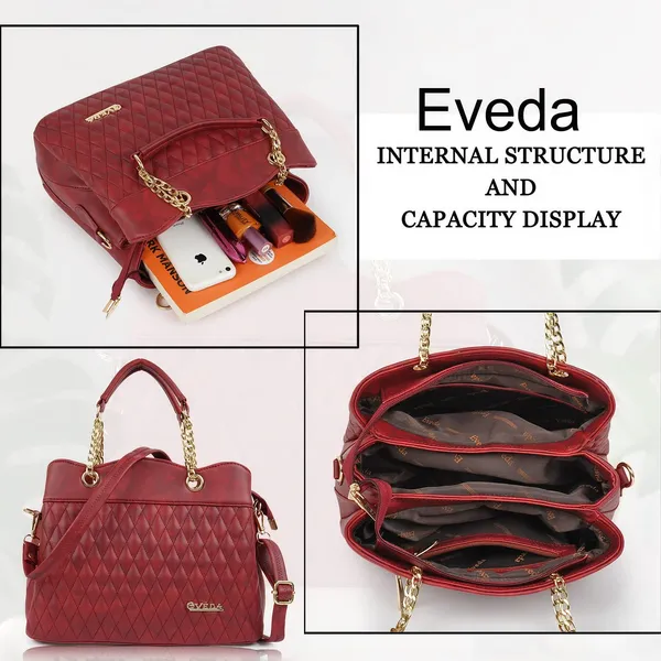 Maroon___Vegan_Leather_Classic_Chain_Strap_Top_Handle_Handheld_Shoulder_Crossbody_Water_Resistant_Handbag_For_Women