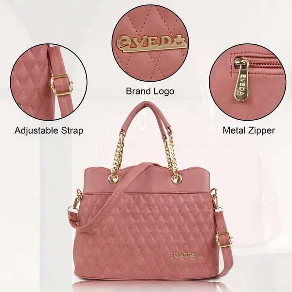 Pink___Vegan_Leather_Classic_Chain_Strap_Top_Handle_Handheld_Shoulder_Crossbody_Water_Resistant_Handbag_For_Women