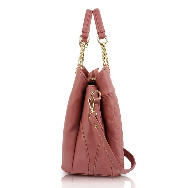 Pink___Vegan_Leather_Classic_Chain_Strap_Top_Handle_Handheld_Shoulder_Crossbody_Water_Resistant_Handbag_For_Women