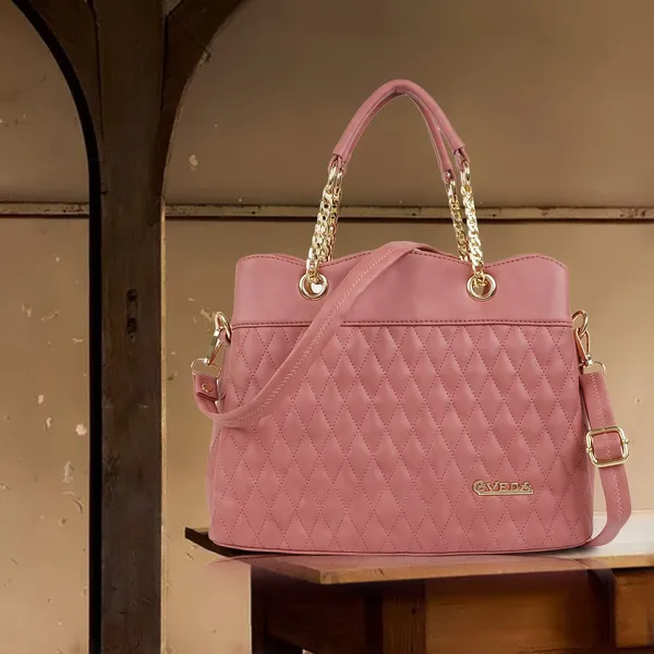 Pink___Vegan_Leather_Classic_Chain_Strap_Top_Handle_Handheld_Shoulder_Crossbody_Water_Resistant_Handbag_For_Women