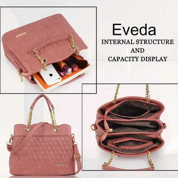 Pink___Vegan_Leather_Classic_Chain_Strap_Top_Handle_Handheld_Shoulder_Crossbody_Water_Resistant_Handbag_For_Women