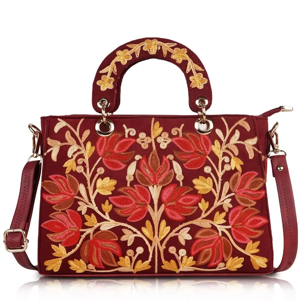 Maroon_Leather_Gorgeous_Embroidery_Stylish_Design_Shoulder_Crossbody_Hobo_Handbag_For_Women