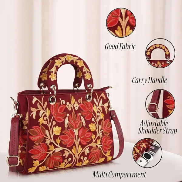 Maroon_Leather_Gorgeous_Embroidery_Stylish_Design_Shoulder_Crossbody_Hobo_Handbag_For_Women