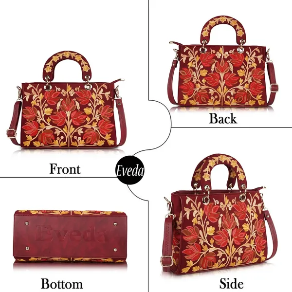 Maroon_Leather_Gorgeous_Embroidery_Stylish_Design_Shoulder_Crossbody_Hobo_Handbag_For_Women