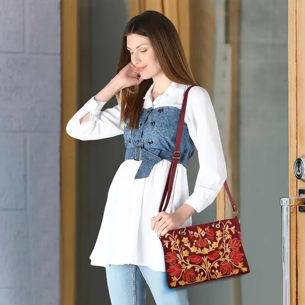 Maroon_Leather_Gorgeous_Embroidery_Stylish_Design_Shoulder_Crossbody_Hobo_Handbag_For_Women