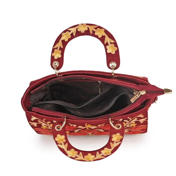 Maroon_Leather_Gorgeous_Embroidery_Stylish_Design_Shoulder_Crossbody_Hobo_Handbag_For_Women